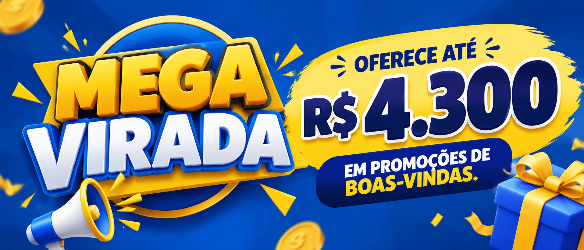 Interface móvel da Mega Virada com acesso rápido a jogos, promoções e conta
