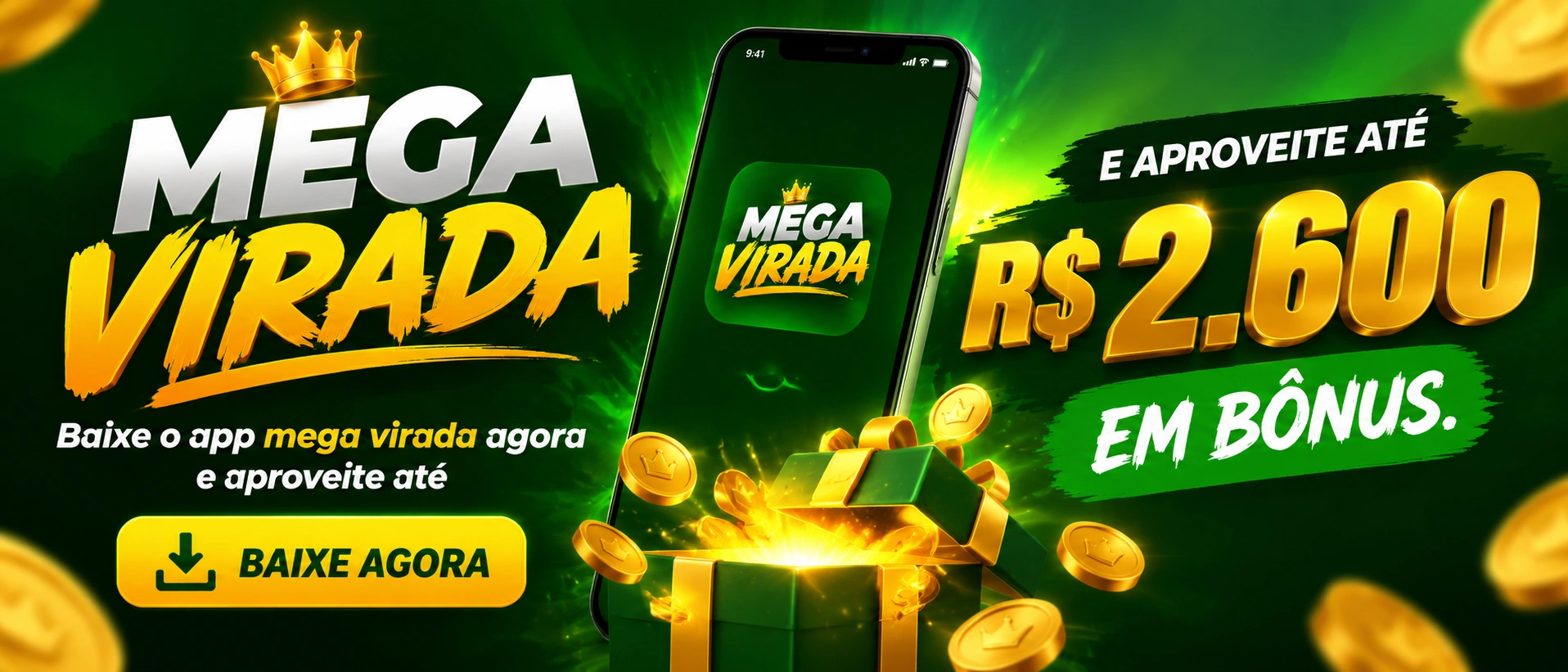 Tela móvel da mega virada com acesso a jogos, conta e recursos da plataforma