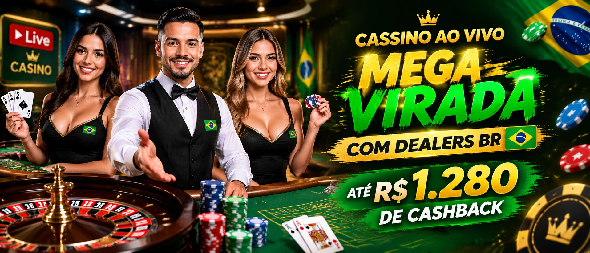 Tela de cassino ao vivo da Mega Virada com mesa real e interface de apostas