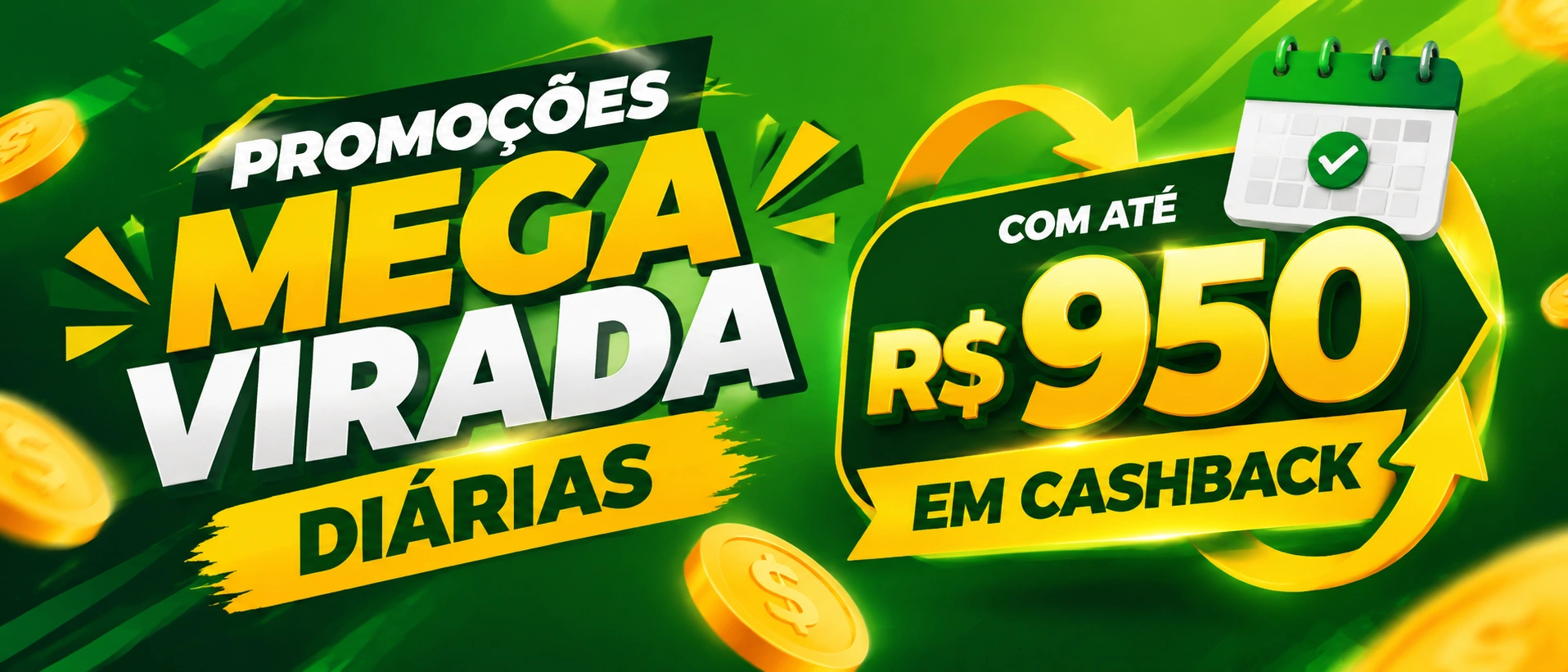 Tela de promoções da Mega Virada com destaque para bônus e benefícios